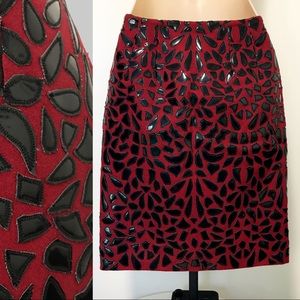 Carlisle 0 red wool pencil skirt, standout design!